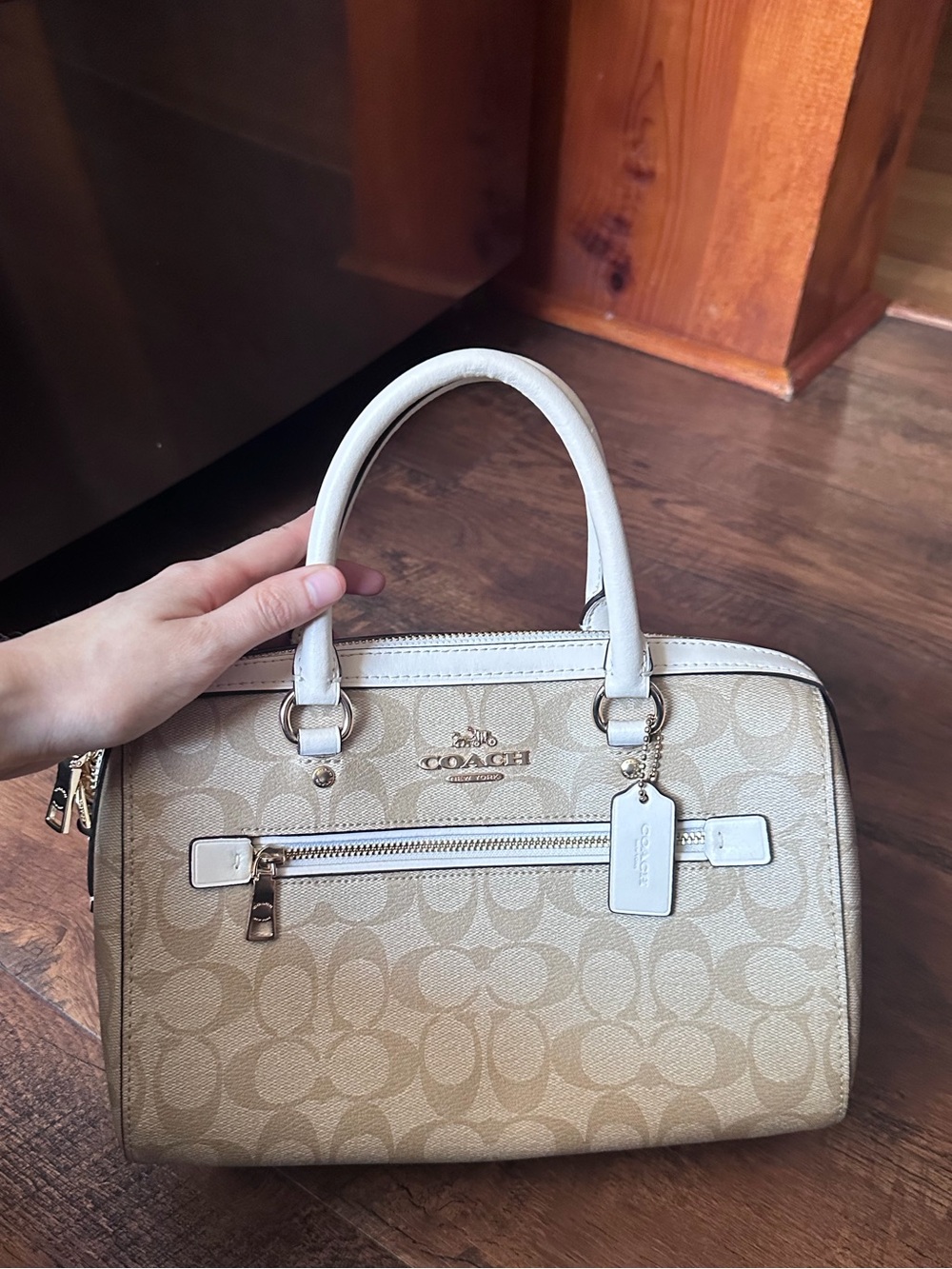Coach Rowan Satchel in Signature Canvas Beige & White